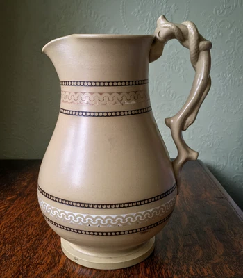 Antique C.1850 Patent Mosaic Stourbridge Pottery Jug Crabstock Snake Handle • £10.01
