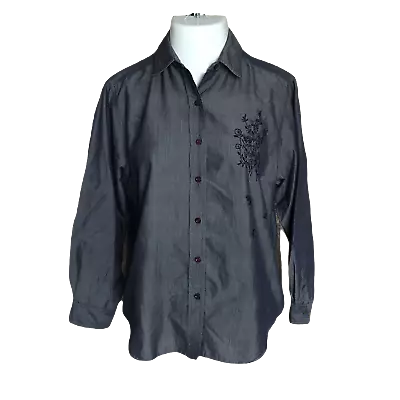 Victoria Jones Button Up Collared Shirt ~ Sz PL ~ Gray ~ Long Sleeve • $10.49