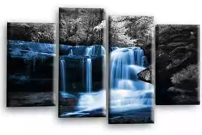 WATERFALL Art Print Blue Purple Landscape Framed Split Canvas Ready To Hang • £29.89