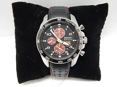 NEW SEIKO SPORTURA FC Barcelona Red & Black Stainless Steel Leather SNAE75 Watch • $525