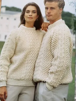 Fs028 Knitting Pattern Ladies & Mens His & Hers Classic Aran Sweater Size 32-46 • £2