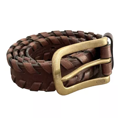 Coach Brown Braided Leather Belt Gold Tone Hardware 47  • $38