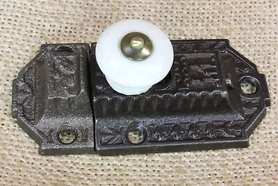 Old Cabinet Latch Cupboard Catch White Porcelain Knob Windsor Vintage 1880 Iron • $39.41