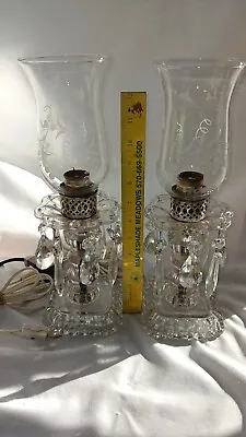 Vintage Crystal Prisms Hurricane Table Lamps Grape Design • $65