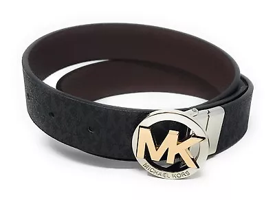 Michael Kors Women's Belt Reversible Black Mk Logo/brown Two-tone Buckle • $44.99