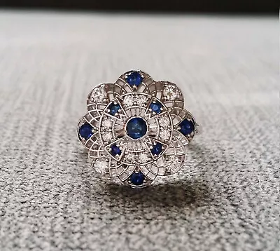 Vintage Filigree Engagement Ring 14K White Gold 1.3Ct Cubic Zircon Sapphire Ring • $261.43