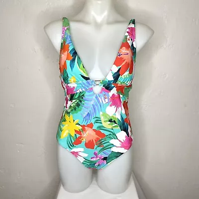 La Blanca Womens 8 Multicolor Floral Deep V One Piece Swimsuit • $29.98