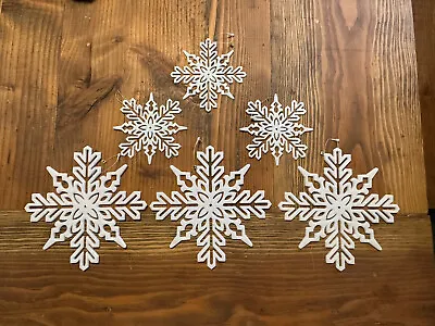 6 Vintage 9” Plastic Snowflakes Iridescent Glitter Ornament Christmas Lillian V • $14.99