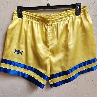 Xara Vintage 90s Nylon Satin Soccer Shorts Mens Medium Silky Shiny Yellow Y2K • $39