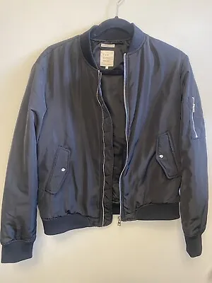 Zara TRF Bomber Jacket BLACK Womens MEDIUM FULL Zip Coat Army Military • $25