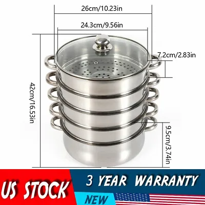 5 Tier Stainless Steel Steamer Cooker Steam Pot Kitchen Food Cooking + Glass Lid • $45