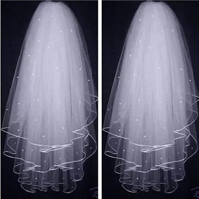 New 90cm 3T White/ivory  Wedding Dress Veil Bridal Tiara Beads With Comb Sale • £6.56