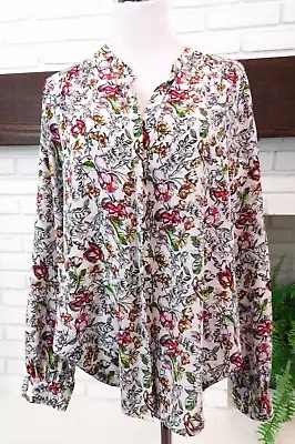 L'AGENCE Sz L Silk Bardot Band Collar Neck Blouse Printed Shirt Button Up Floral • $24.95