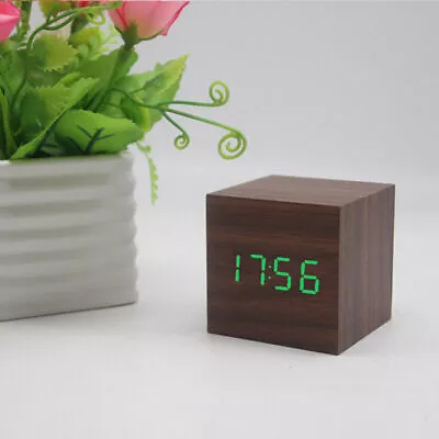 New Multicolor LED Wooden Alarm Clock Watch Table Voice Control Digital Wood • £9.99