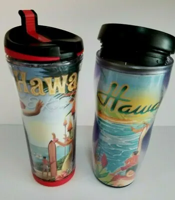 $19.95 • Buy Lot Of 2 Vintage Starbucks Travel Mug Tumbler Hawaii Hula Surf - 16oz 2005/2008