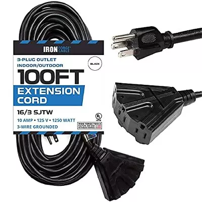 100 Ft Outdoor Extension Cord With 3 Electrical Power Outlets - Black • $48.99