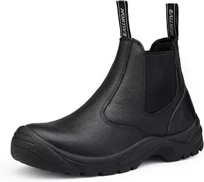 NORTIV 8 Men's Chelsea Work Boots Slip On Light Leather Waterproof Black 6.5m • $24.99