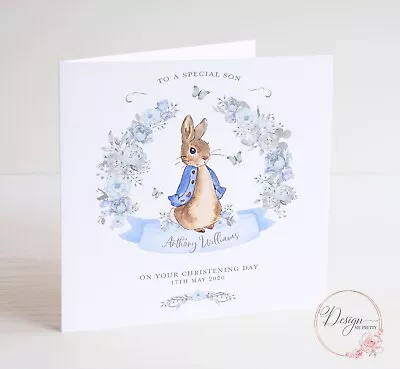 £3.99 • Buy PERSONALISED PETER RABBIT Christening Card - SON GRANDSON NEPHEW
