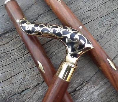 $28.02 • Buy Brass Handle Victorian Designer Canes Antique Wooden Walking Stick Vintage Canes