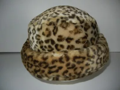 BEN BERGER LUXURY Brown/Black LEOPARD PRINT PLUSH BUCKET HAT Soft Cap Sz MEDIUM • $33.99