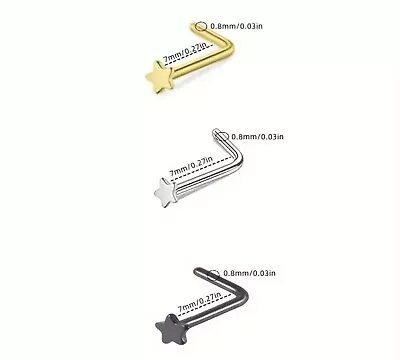 Star Nose Stud L-Shaped Bent 20g Bright Colour Bar Ring Screw Piercing Jewelry  • $4.20