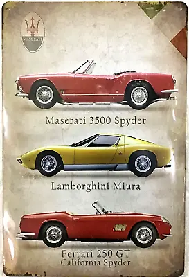 TIN SIGN New 8x12 Exotic Sports Cars Autos Maserati Ferrari Lamborghini  (B27) • $9.99