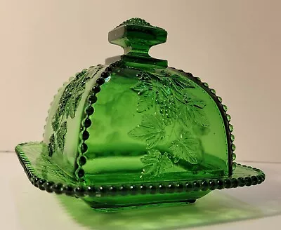 Eapg Us Glass Co.  Emerald Green Beaded Grape Butter Dish. Beautiful! Rare! • $89