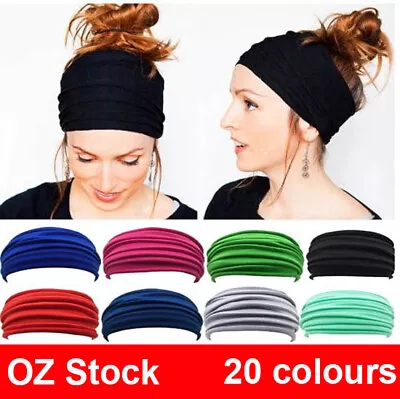 $5.95 • Buy Running Soft Extra Wide Hairband Stretchy Yoga Headband Elastic Turban Head Wrap