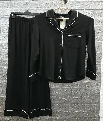 New H&M Pajama Long Sleeve Shirt Long Pant Set Black Size Small • $39.99