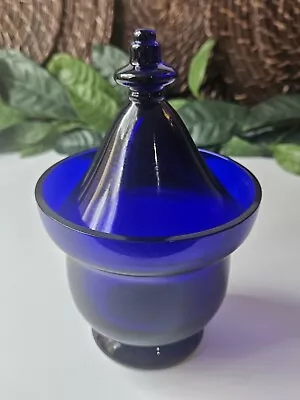 Stunning Vintage Cobalt Blue Glass Candy Sugar Dish With Lid 7 3/4 H • $14.99