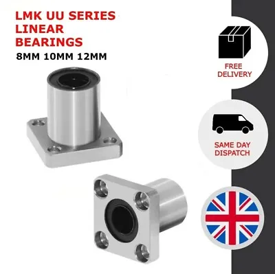 LMK8UU LMK10UU LMK12UU Flange Type Bearing Bush Linear Shaft 8mm 10mm 12mm Bore • £7.75