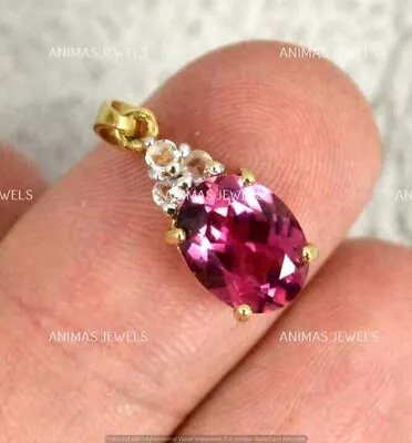 Lab-Created Oval 1ct Pink Sapphire Women's Beauty Pendant 14K Yellow Gold Plated • $99.18