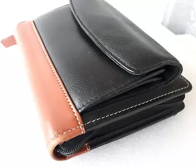 Franklin Quest Leather Pocket Planner Binder 6 Rings-1  Zip - Black Brown-Pocket • $49