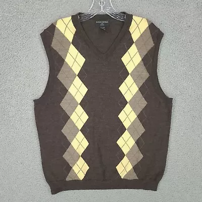 Banana Republic Sweater Vest Mens Large Brown 100% Merino Wool Argyle V Neck • $22