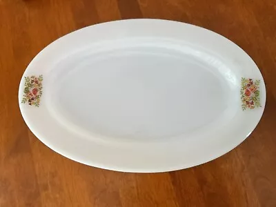 Arcopal France White Milk Glass Oval Serving Platter - Partridges Hens Flowers • $17.98