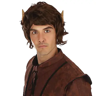 Mens Mythical Wig With Ears Frodo Fancy Dress Lord Of The Rings Hobbit Adult • £10.99