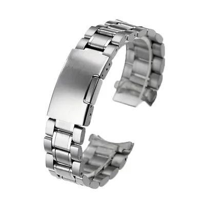 Stainless Steel Solid Links Watch Band Strap Bracelet Curved End 18 20 22 24mm • $7.99