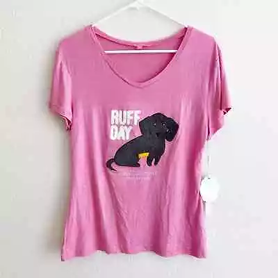 Simply Southern Ruff Day Dog Lounge PJ Shirt Pink NWT Size Medium Dachshund • $10.99