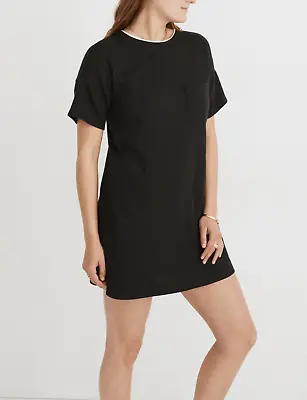 MADEWELL WOMEN'S TRUE BLACK SHORT SLEEVE CHEST POCKET RIB T-SHIRT DRESS Sz L • $26.99