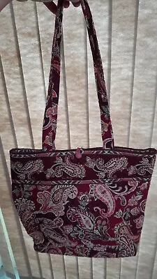 Vera Bradley Tote Bag Medium Button Closer Piccadilly Plum Paisley Pinks Looks N • $29.99