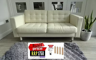 Rrp:£750 Ikea Landskrona White Two Seat Leather Sofa London Deliver (office/dfs) • £375