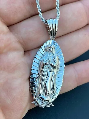 Men's Real 925 Sterling Silver - Virgin Mary Guadalupe Necklace Senora Pendant • $47.23