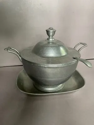 Wilton-Columbia PA Punchbowl Soup Tureen Pewter Lid Ladle & Underplate 1972 • $24.99