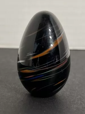 Vintage Seattle MSH ‘88 Mt. St. Helens Ash Art Glass Egg Paperweight Black Swirl • $25.95