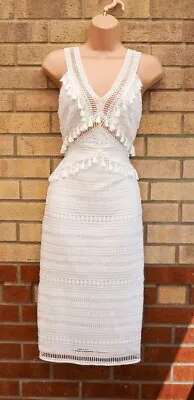 £29.99 • Buy River Island Luxe Edition White Crochet Lace Tassel Bodydon Wedding Dress 8 S