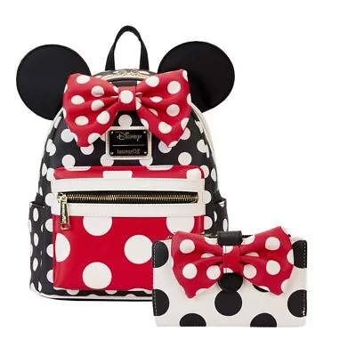 Loungefly X Minnie Mouse Rocks The Dots Classic Mini Backpack Wallet Valentines • $115