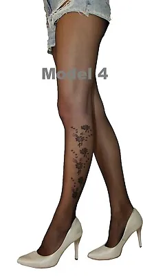 £4.99 • Buy Patterned Tights 20 Denier Black Size S - XL New Collection Tattoo Effect