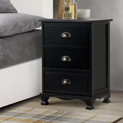 Artiss Vintage Bedside Table Chest Storage Cabinet Nightstand Black • $73.51