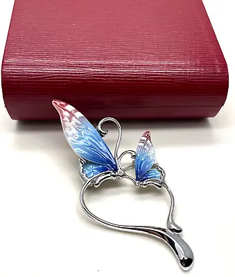 VINTAGE SIGNED FRANZ PORCELAIN RHODIUM PLATED BUTTERFLY BROOCH/PIN (boxed) • £25
