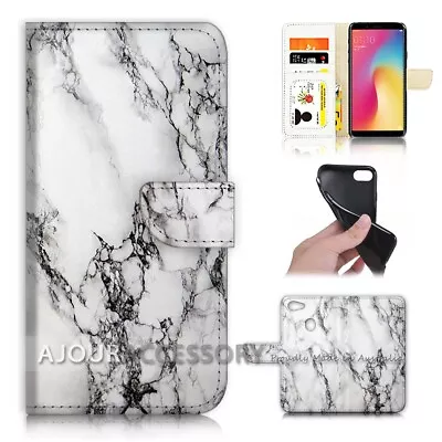 ( For Oppo A73 ) Flip Wallet Case Cover AJ21387 Marble Pattern Carrara • $12.99